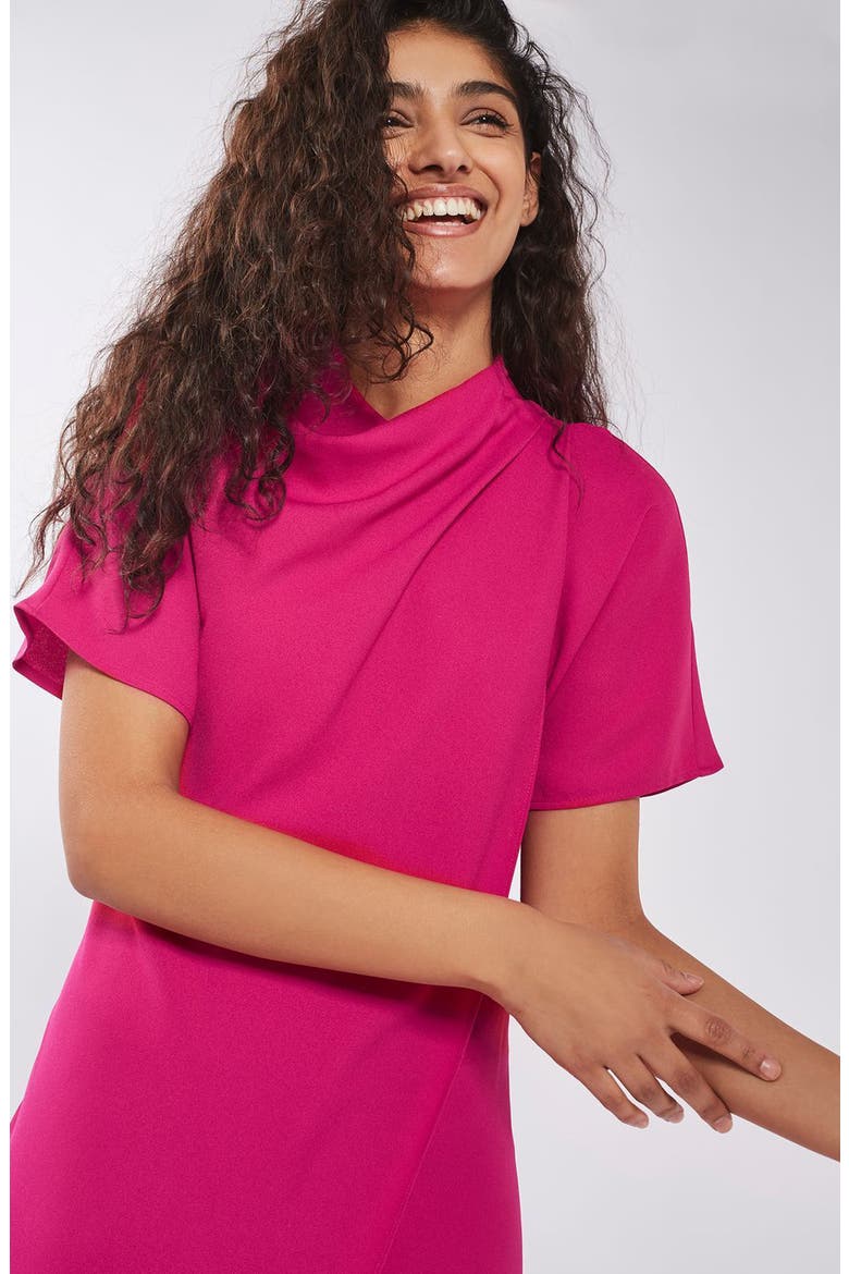 Origami Drape Neck Midi Dress, Alternate, color, BRIGHT PINK