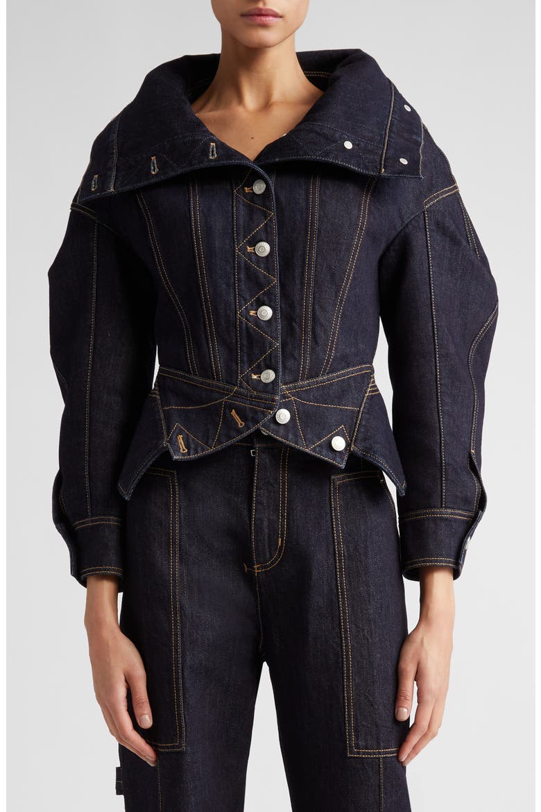 Funnel Neck Denim Jacket, Main, color, 4485 COLD WASH