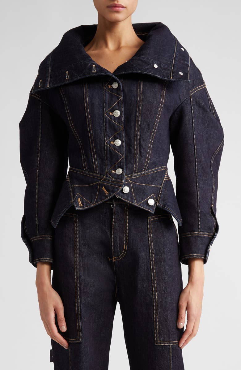 McQueen Funnel Neck Denim Jacket, Main, color,