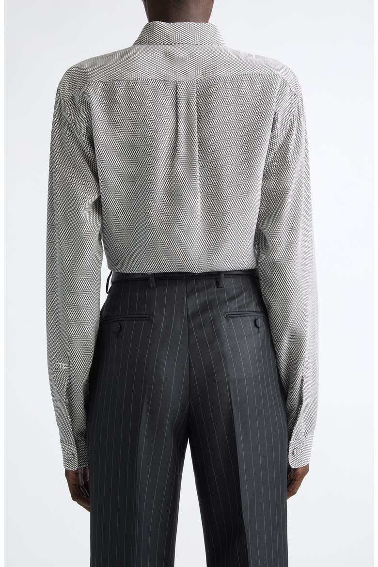 Geo Print Silk Crepe Button-Up Shirt, Alternate, color, OFF WHITE/ BLACK