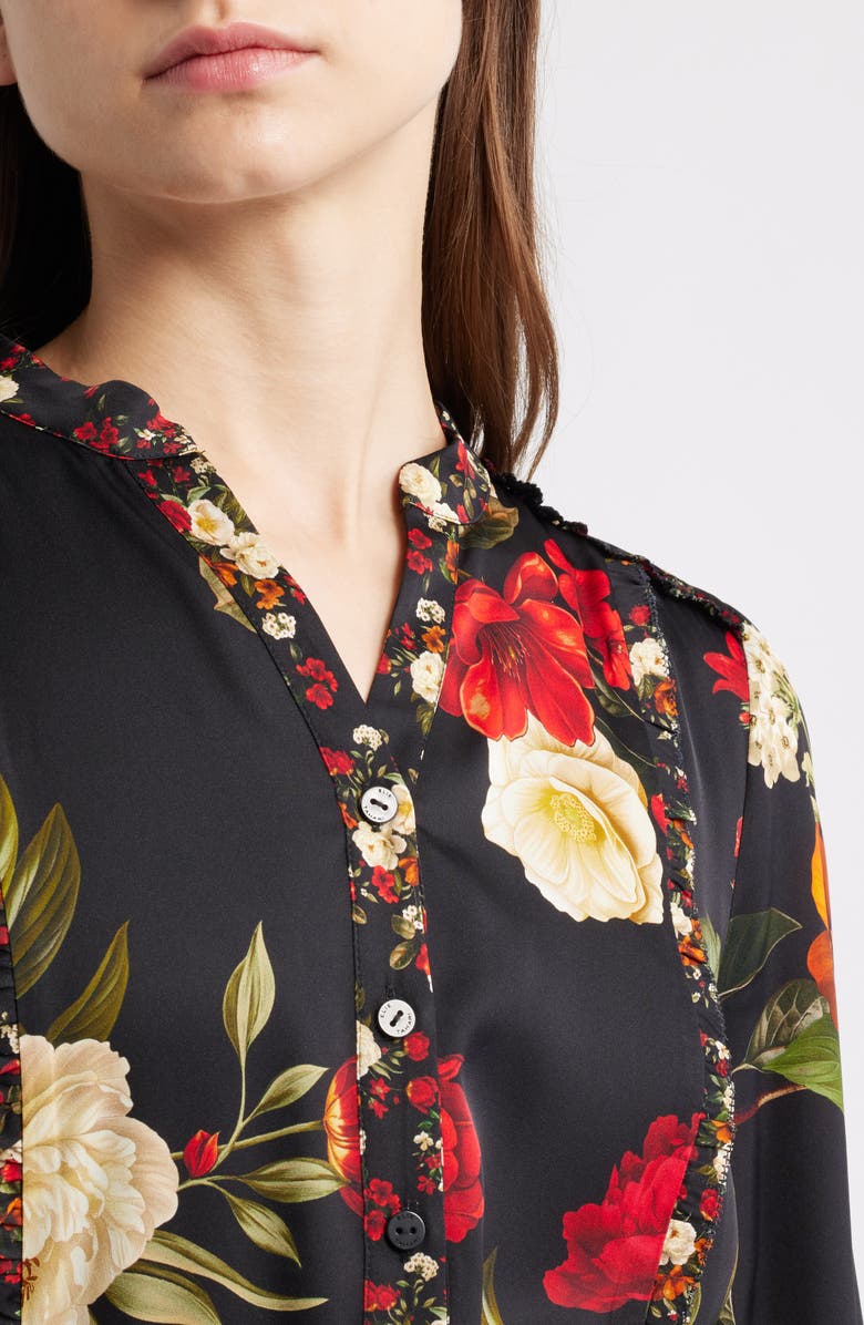 Elie Tahari The Mila Floral Long Sleeve Stretch Silk Shirtdress, Alternate, color, Lovestruck Black