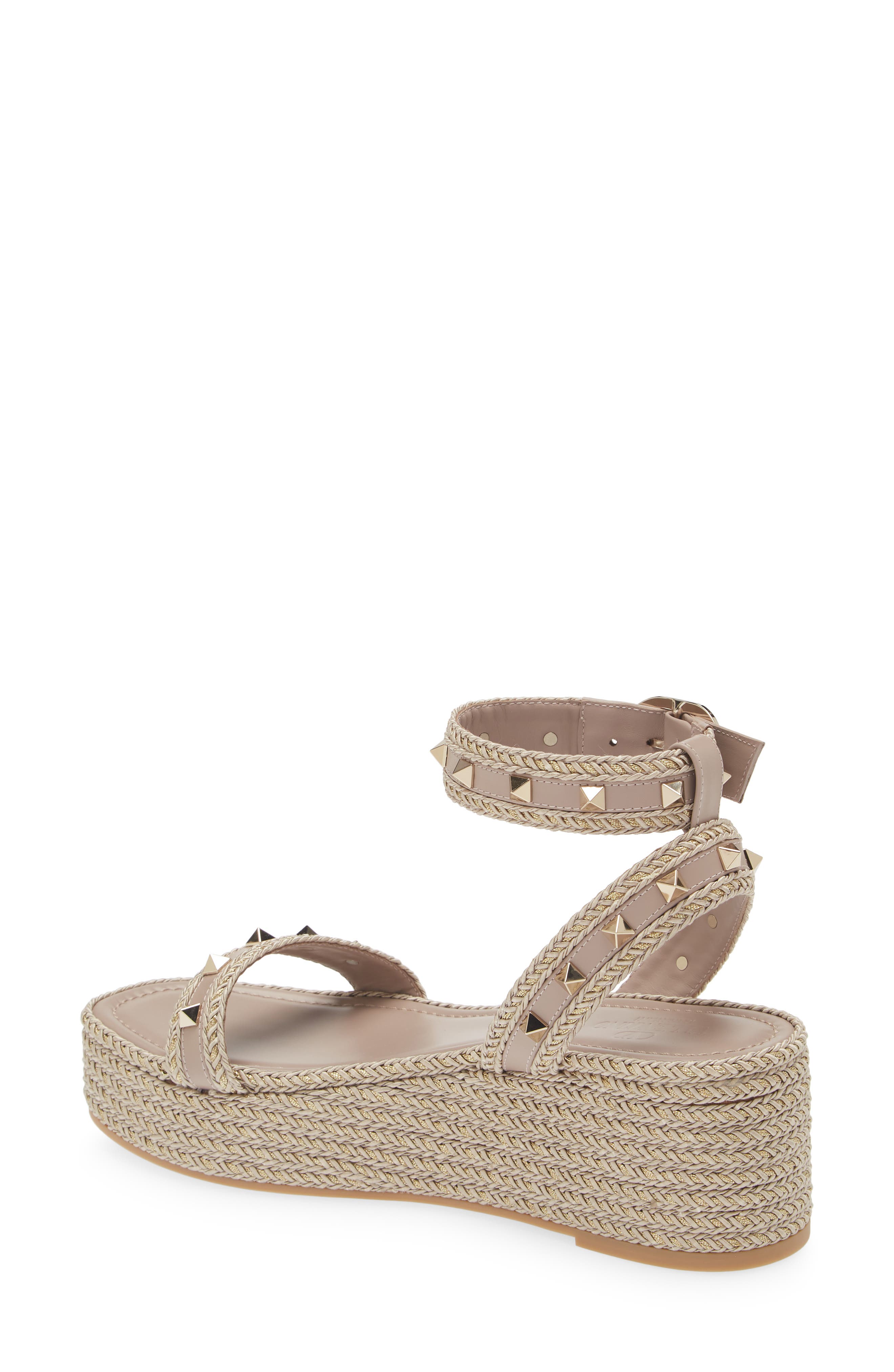 Valentino Garavani Rockstud Torchon Espadrille Wedge Sandal, Alternate, color, 