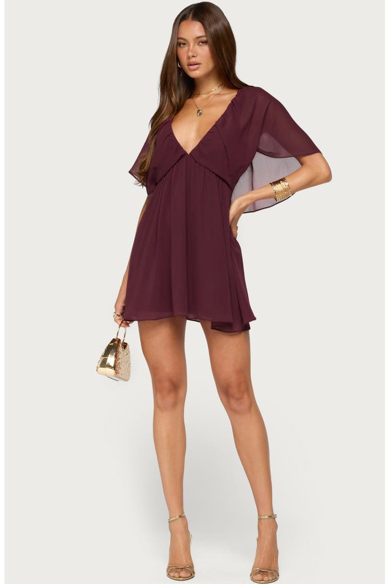 Rosalee Chiffon Babydoll Minidress, Alternate, color, PLUM