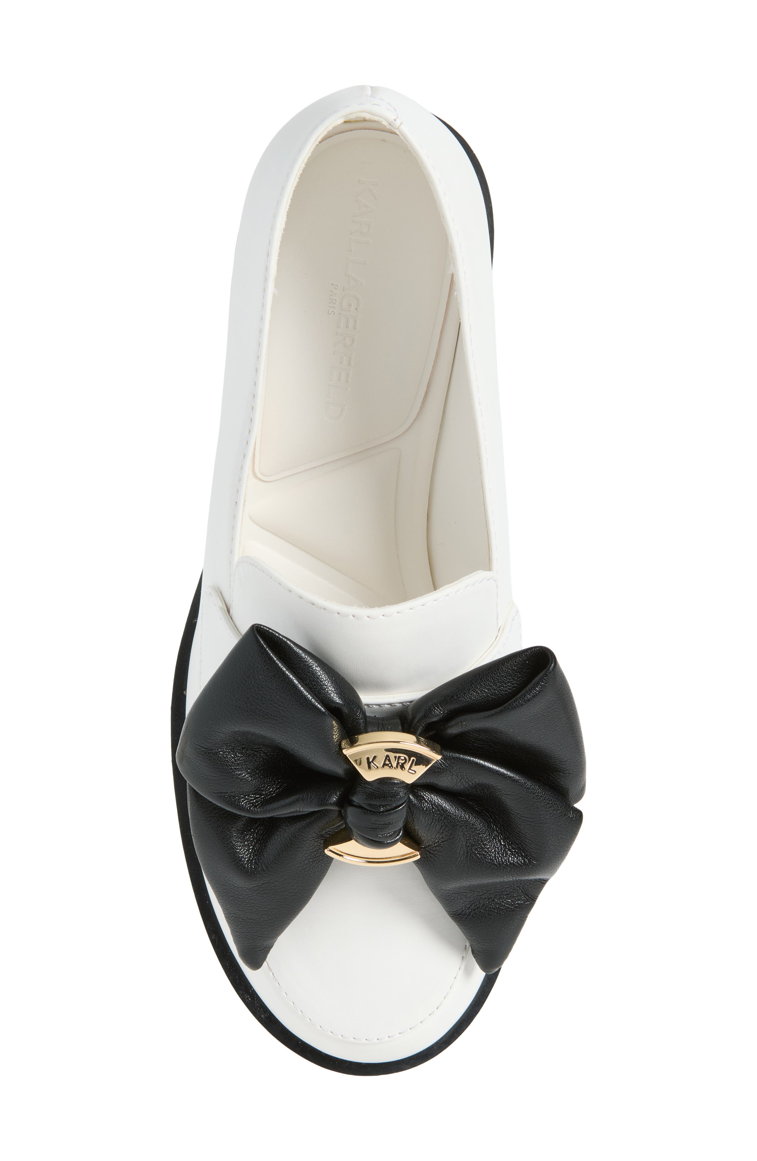 Camilia Fan Bow Loafer, Alternate, color, BRIGHT WHITE/ BLACK