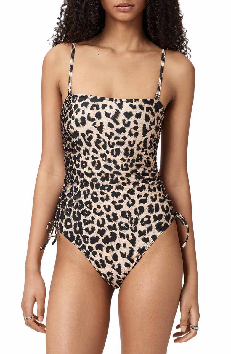 AllSaints Court Side Tie One-Piece Swimsuit, Main, color, Leppo Brown