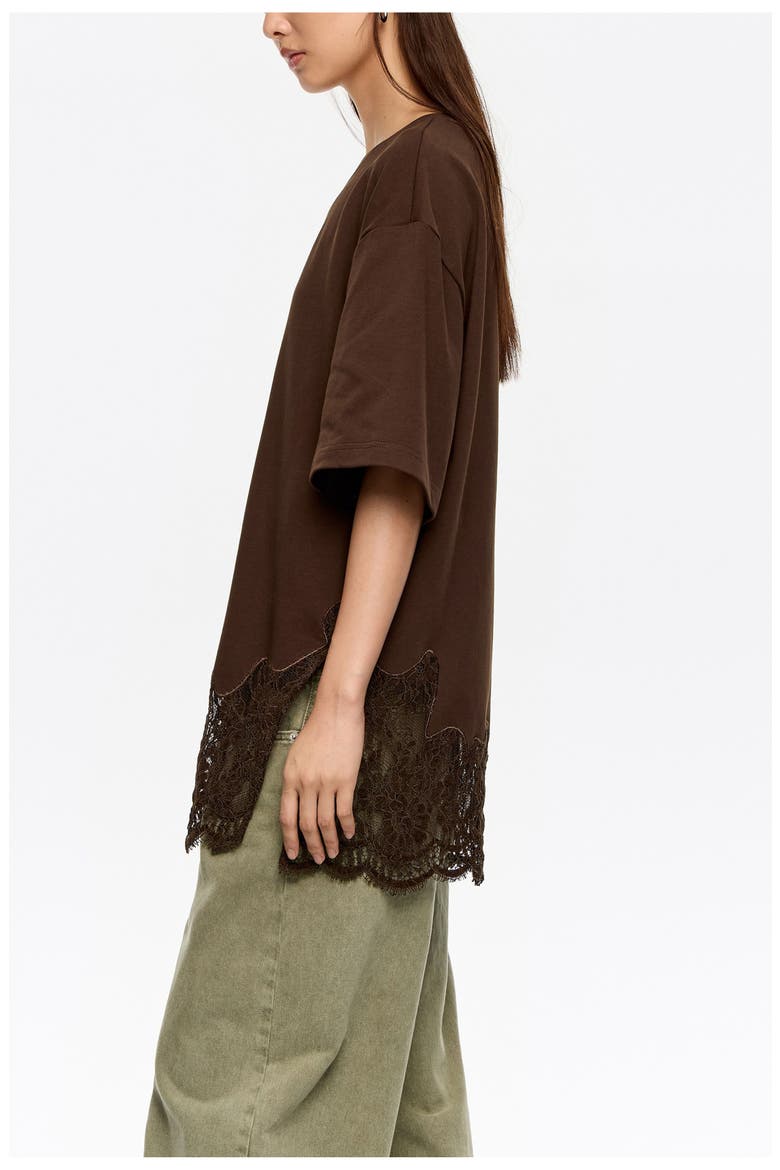 Oversize Lace T-Shirt, Alternate, color, DARK BROWN