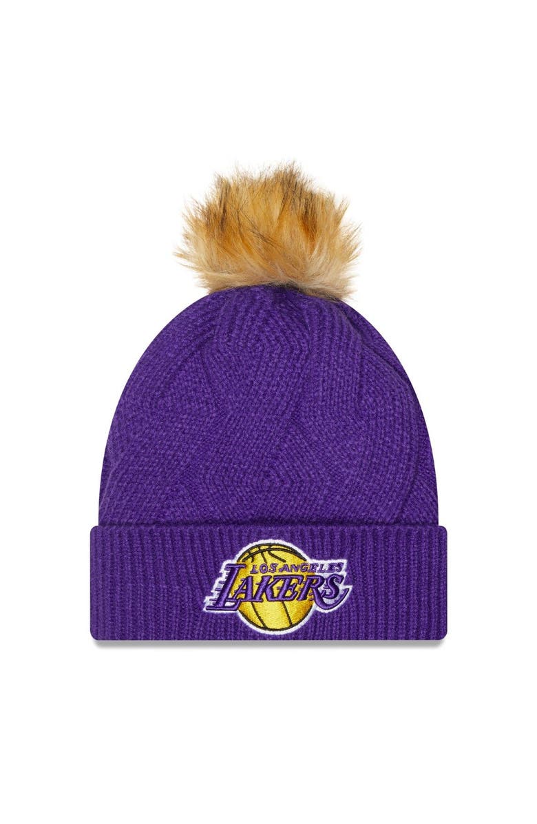 New Era Women's New Era Purple Los Angeles Lakers Snowy Cuffed Knit Hat with Pom, Main, color, 
