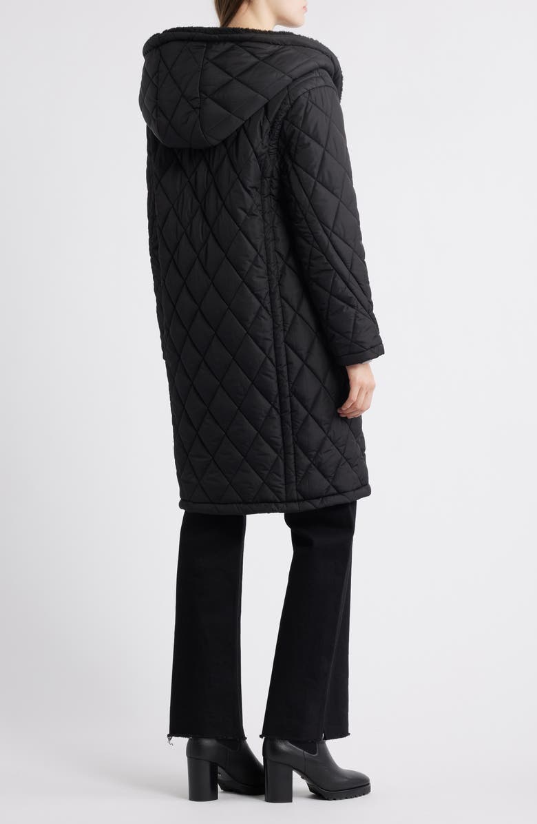 Michael Kors Faux Shearling Lined Quilted Hooded Coat, Alternate, color, Black