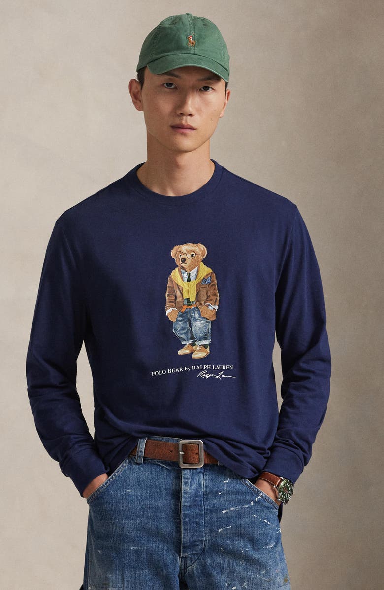Polo Ralph Lauren Polo Bear Classic Fit Long Sleeve Cotton Graphic T-Shirt, Alternate, color, Newport Navy/Valley Bear