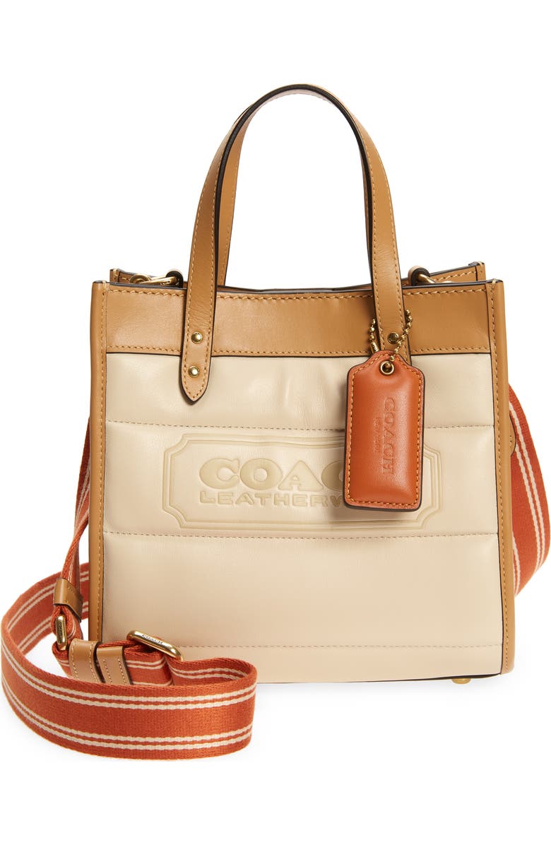 COACH Quilted Colorblock Badge Leather Tote, Main, color,