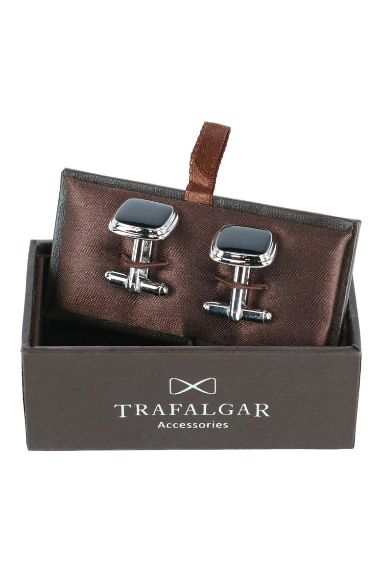 Black Onyx Cuff Links, Alternate, color, SILVER