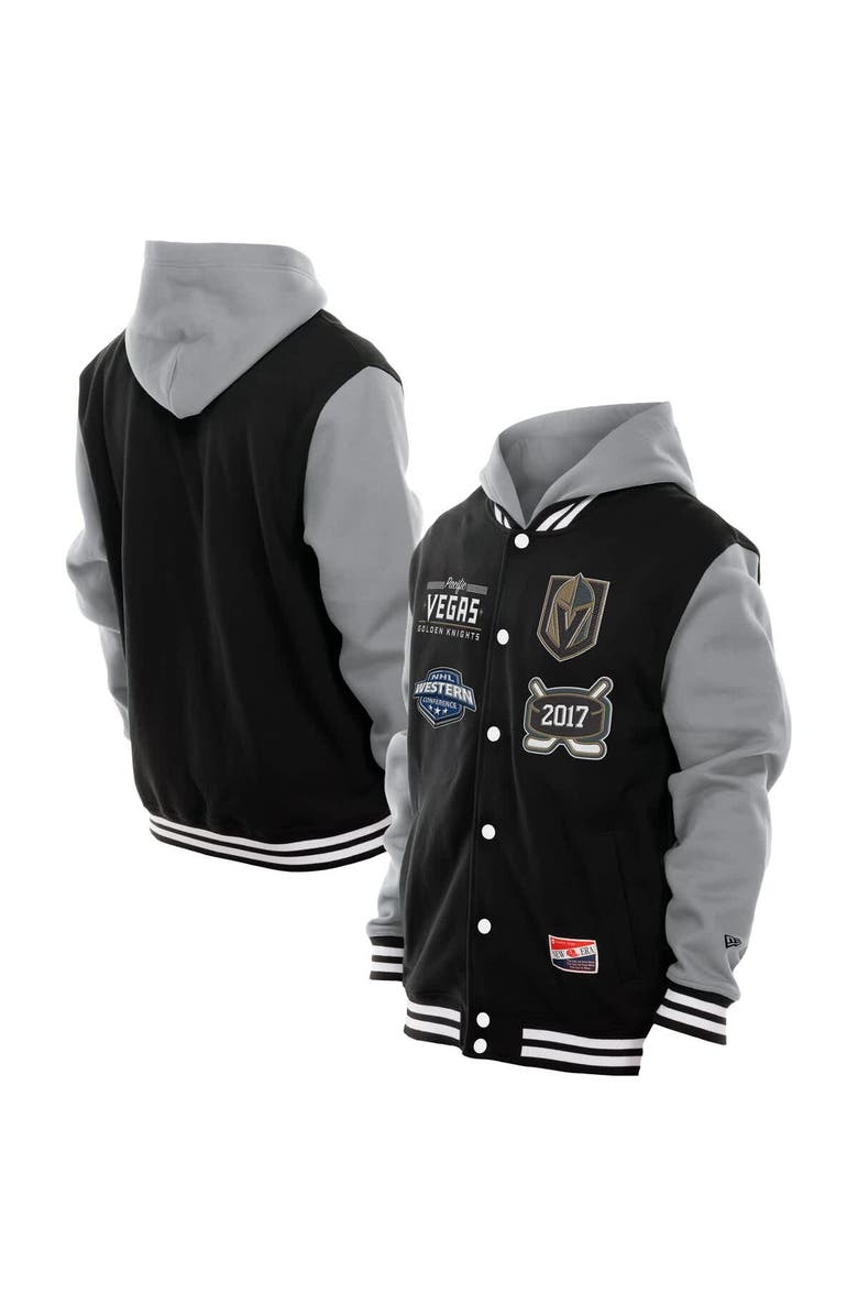 New Era Men's New Era Black/Grey Vegas Golden Knights Full-Snap Fleece Hoodie Jacket, Main, color, Black