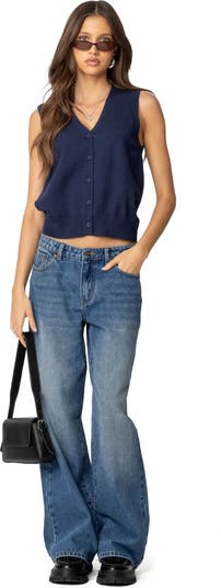 NYC Washed Low Rise Wide Leg Jeans