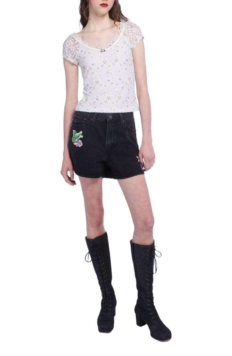 Anna Sui Pansy Stretch Lace Short Sleeve Top, Alternate, color, 