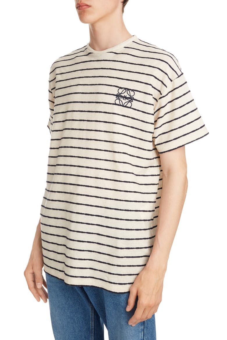 Anagram Embroidered Stripe T-Shirt, Alternate, color, ECRU/ NAVY BLUE