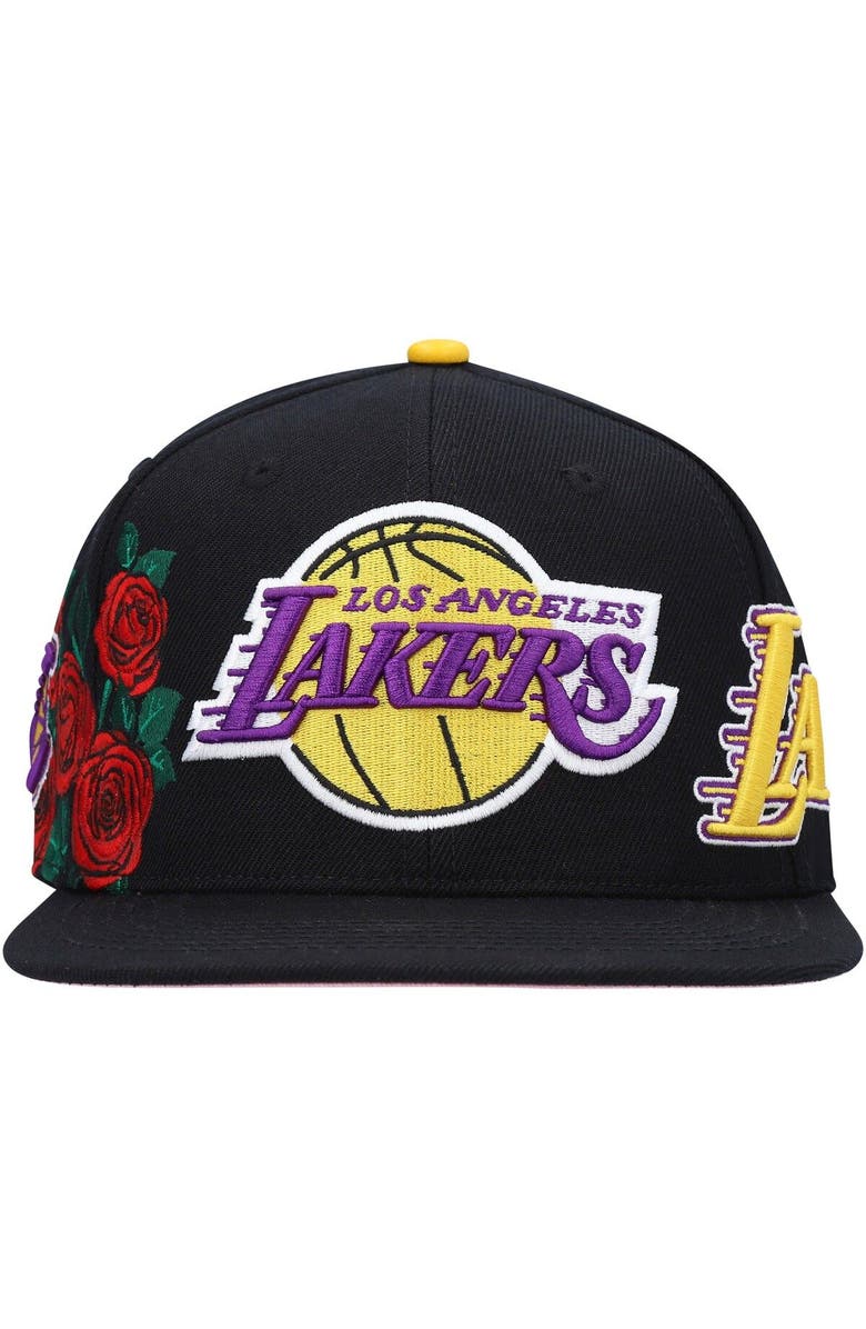 PRO STANDARD Men's Pro Standard Black Los Angeles Lakers Roses Snapback Hat, Alternate, color, 
