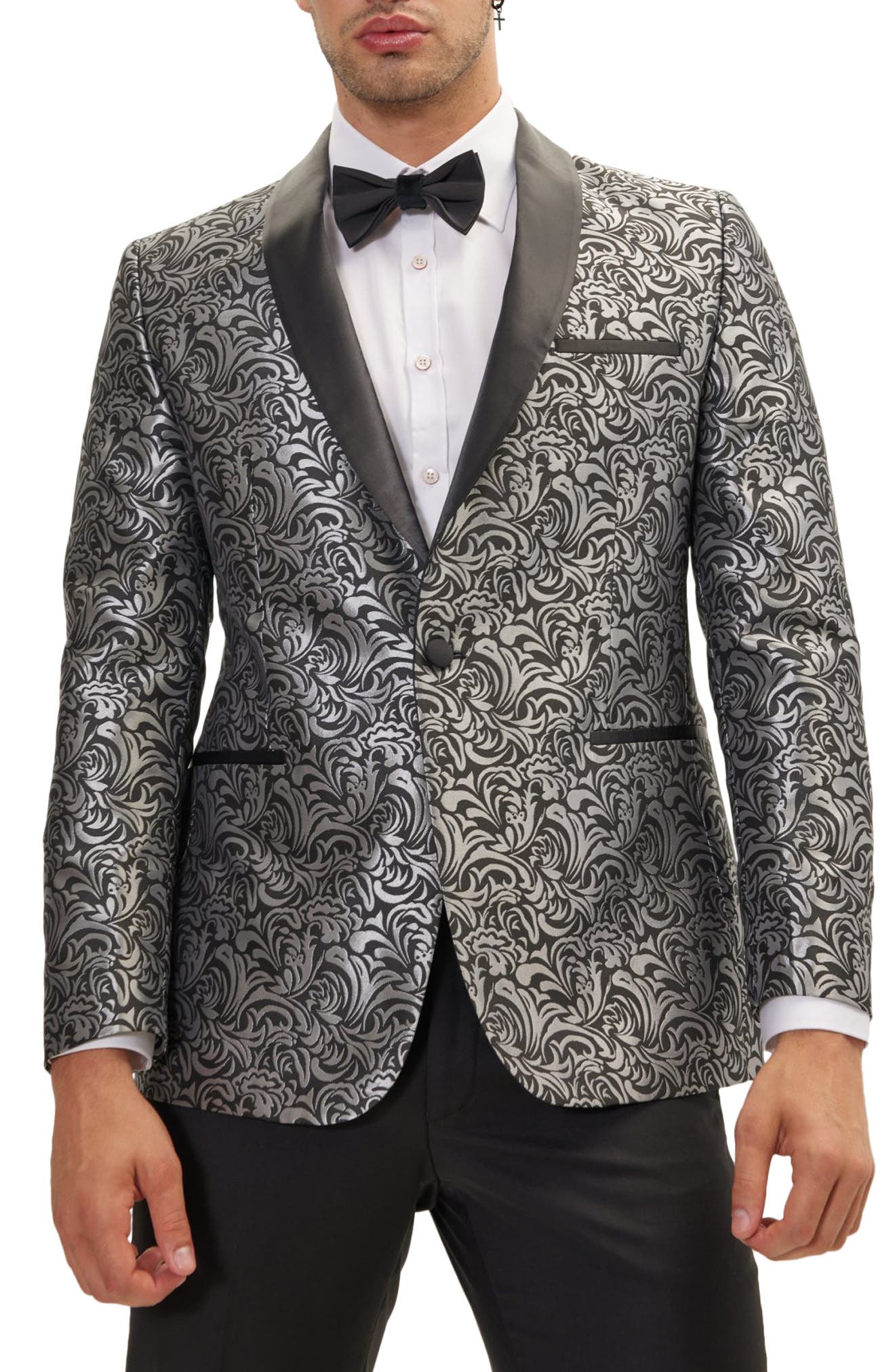 Metallic Paisley Pattern Tuxedo Jacket