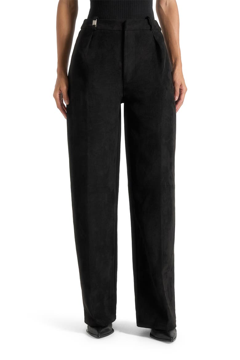 Solene Suede Wide Leg Pleated Trousers, Main, color, Black