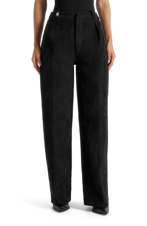 Solene Suede Wide Leg Pleated Trousers
