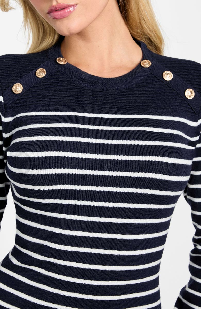 GUESS Helen Stripe Long Sleeve Sweater Dress, Alternate, color, Medium Blue