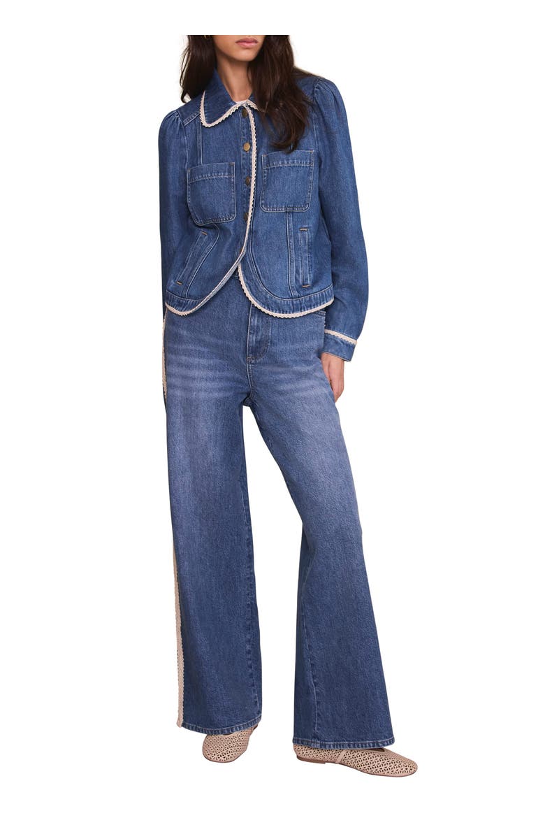 Lace Trim Straight Jeans, Alternate, color, Blue