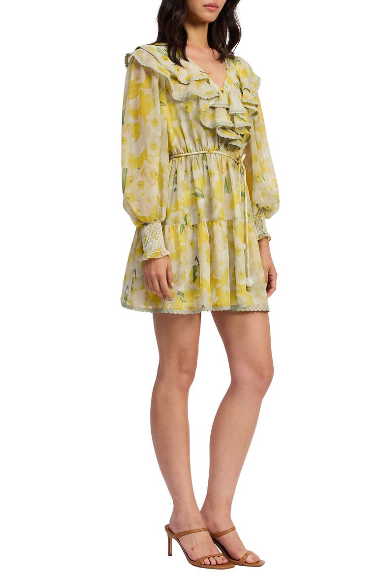 Lydia Ruffle Long Sleeve Minidress, Alternate, color, YELLOW IVORY OLIVE