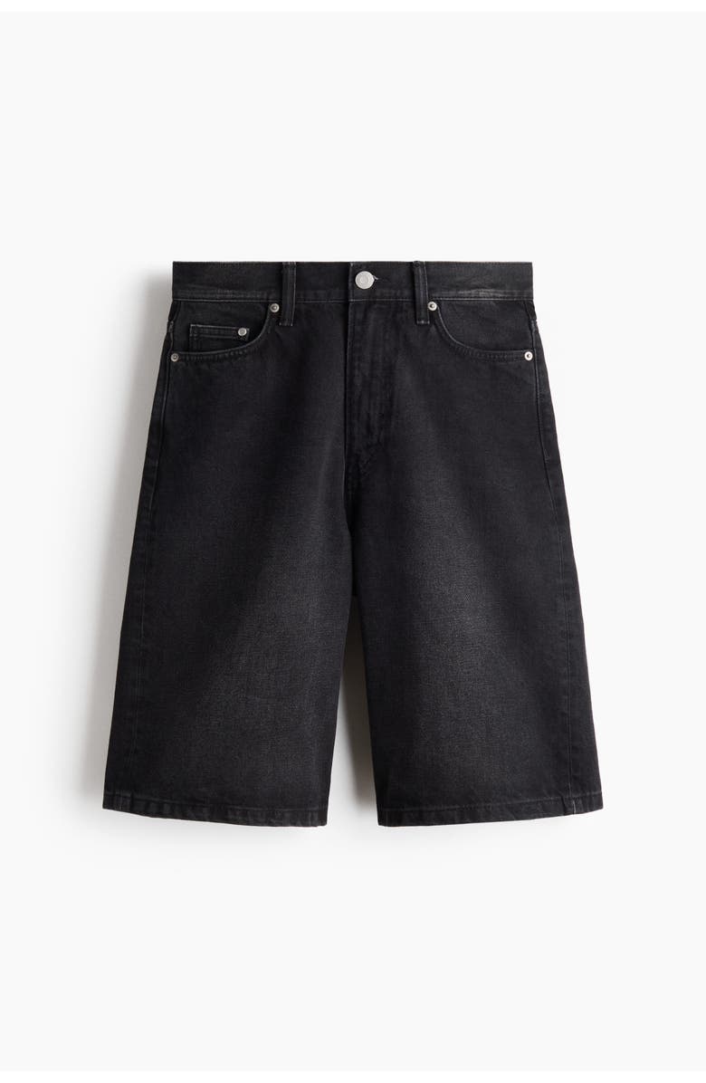 H&M Baggy Denim Shorts, Main, color, Denim Black