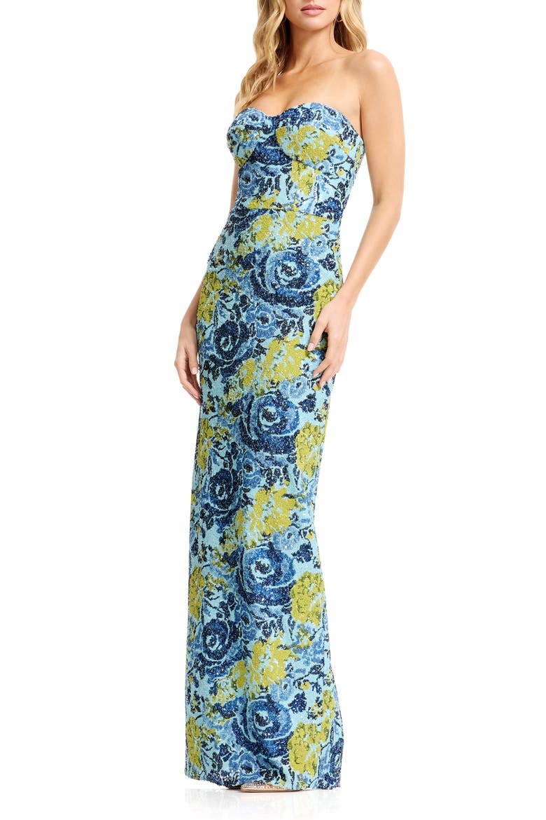 Vada Beaded Floral Strapless Column Gown, Alternate, color, SKY MULTI