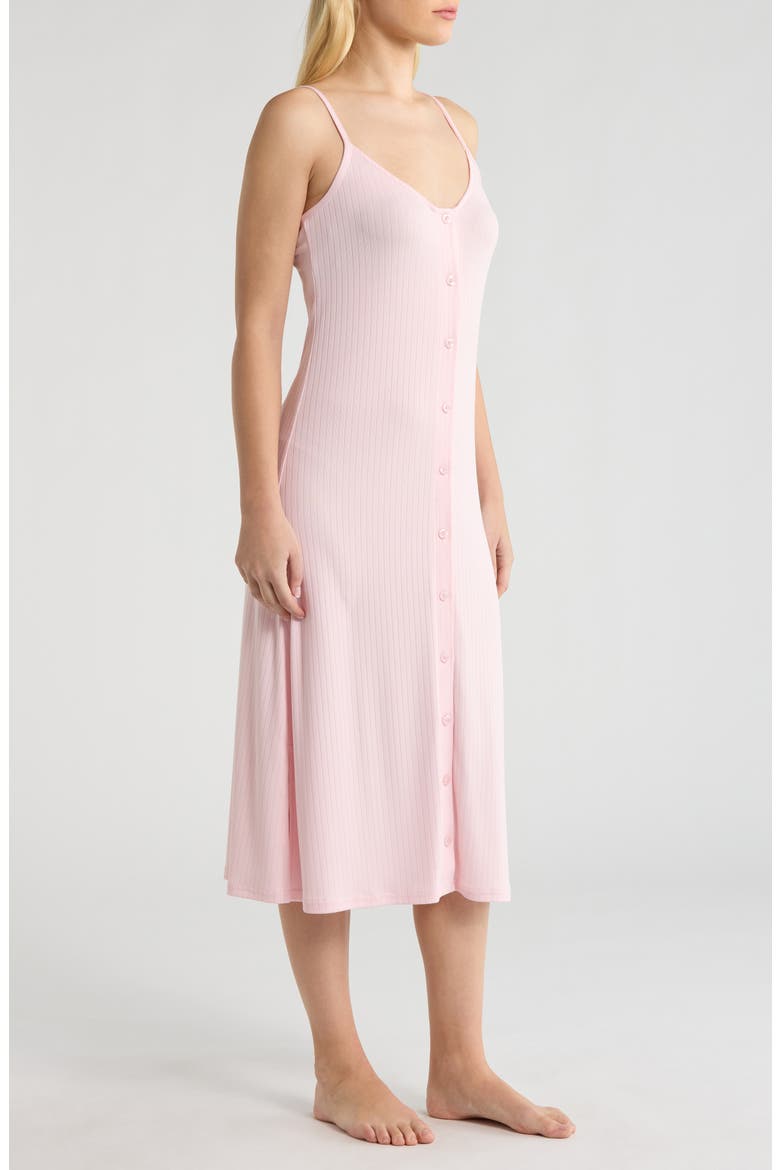 Rib Button Front Nightgown, Alternate, color, ICY PINK