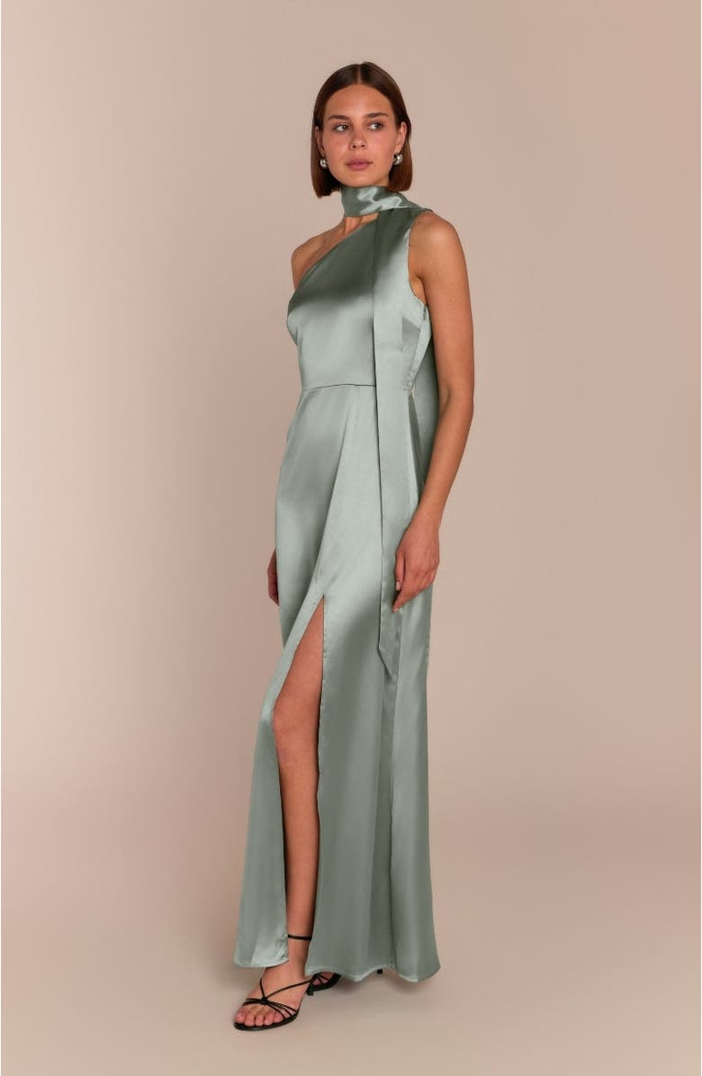 Rewritten Porto One Shoulder Dress, Alternate, color, Sage Green