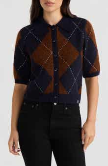 Short Sleeve Argyle Cardigan