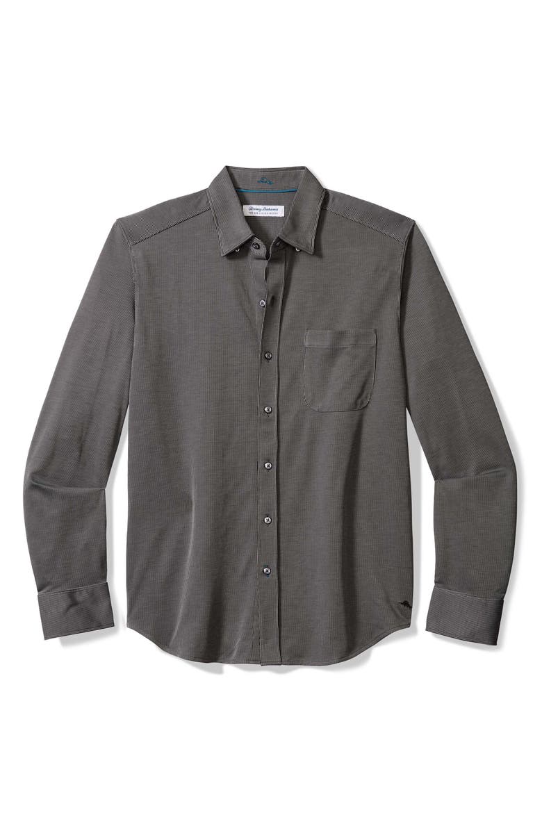Tommy Bahama San Lucio Sol Stripe IslandZone<sup>®</sup> Cotton Blend Button-Up Shirt, Main, color, Coal