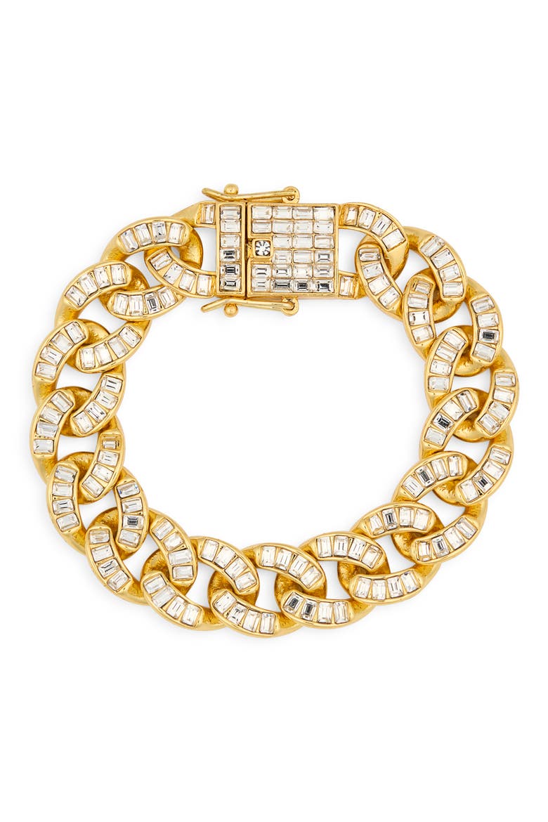 Baguette Crystal Curb Chain Bracelet, Main, color, POLISHED GOLD