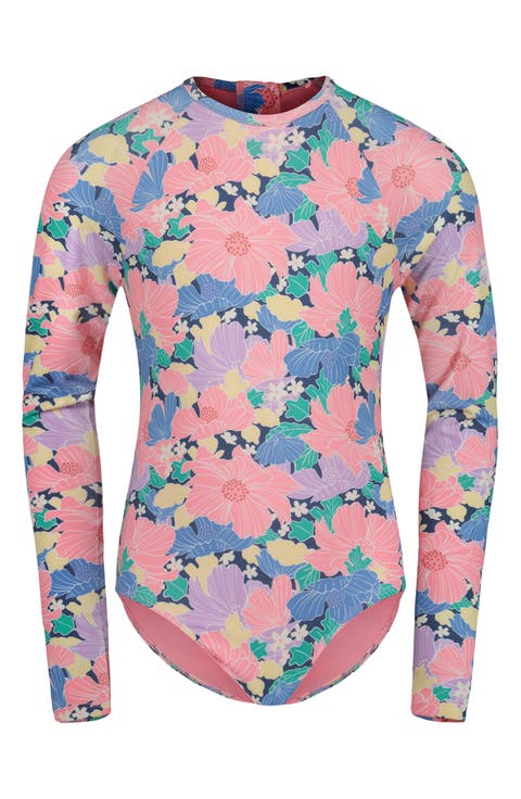 Kids' Outline Floral UPF 50+ One-Piece Rashguard (Big Kid)