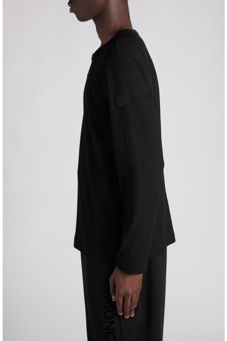 Logo Patch Waffle Stitch Long Sleeve T-Shirt, Alternate, color, BLACK