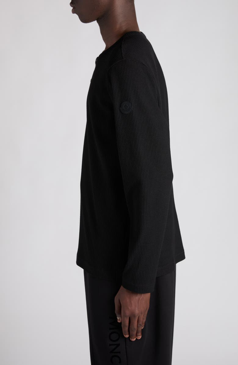 Moncler Logo Patch Waffle Stitch Long Sleeve T-Shirt, Alternate, color, Black