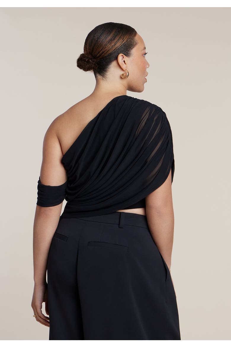 Semi Sheer Twisted One Shoulder Top, Alternate, color, BLACK ONYX