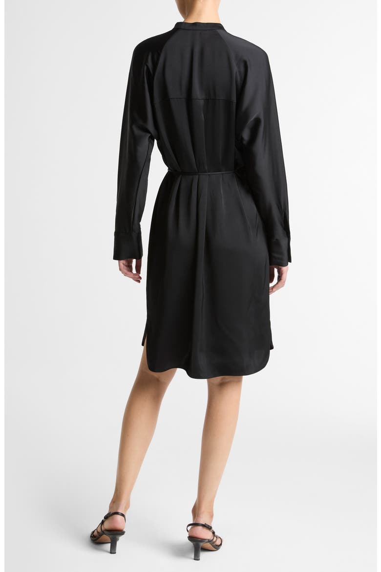 Band Collar Long Sleeve Satin Dress, Alternate, color, BLACK
