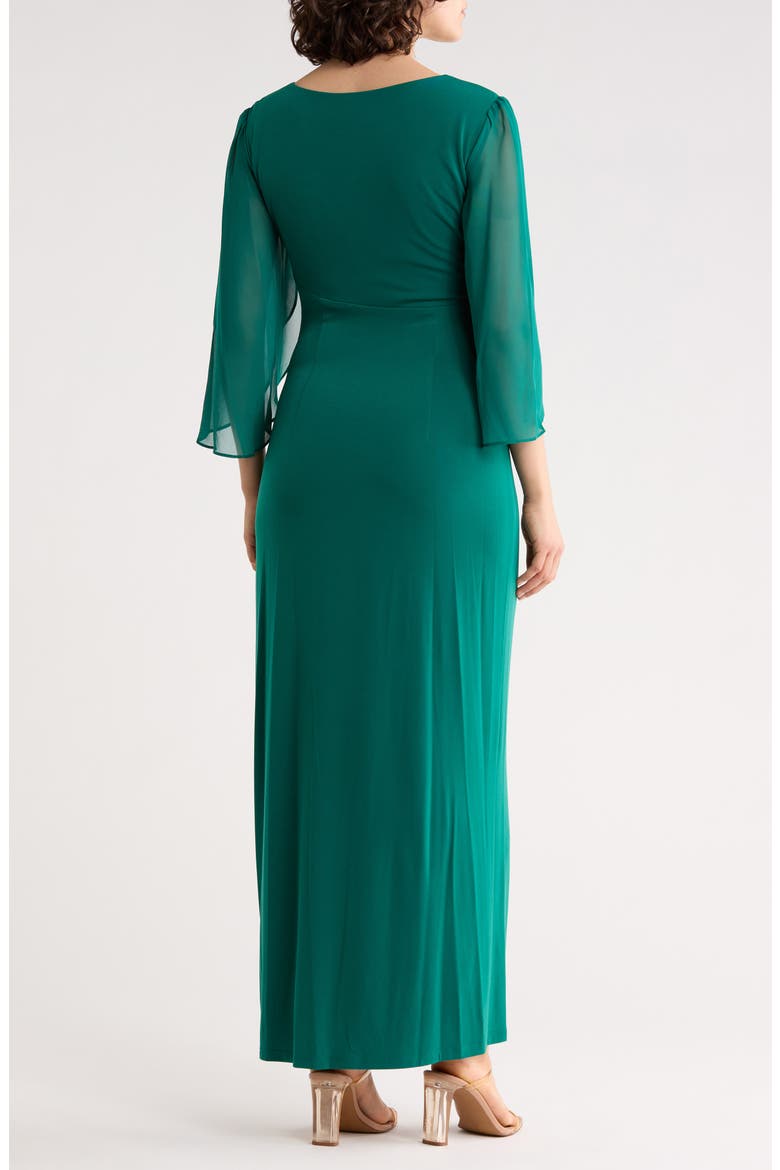 Cape Sleeve Faux Wrap Gown, Alternate, color, EMERALD