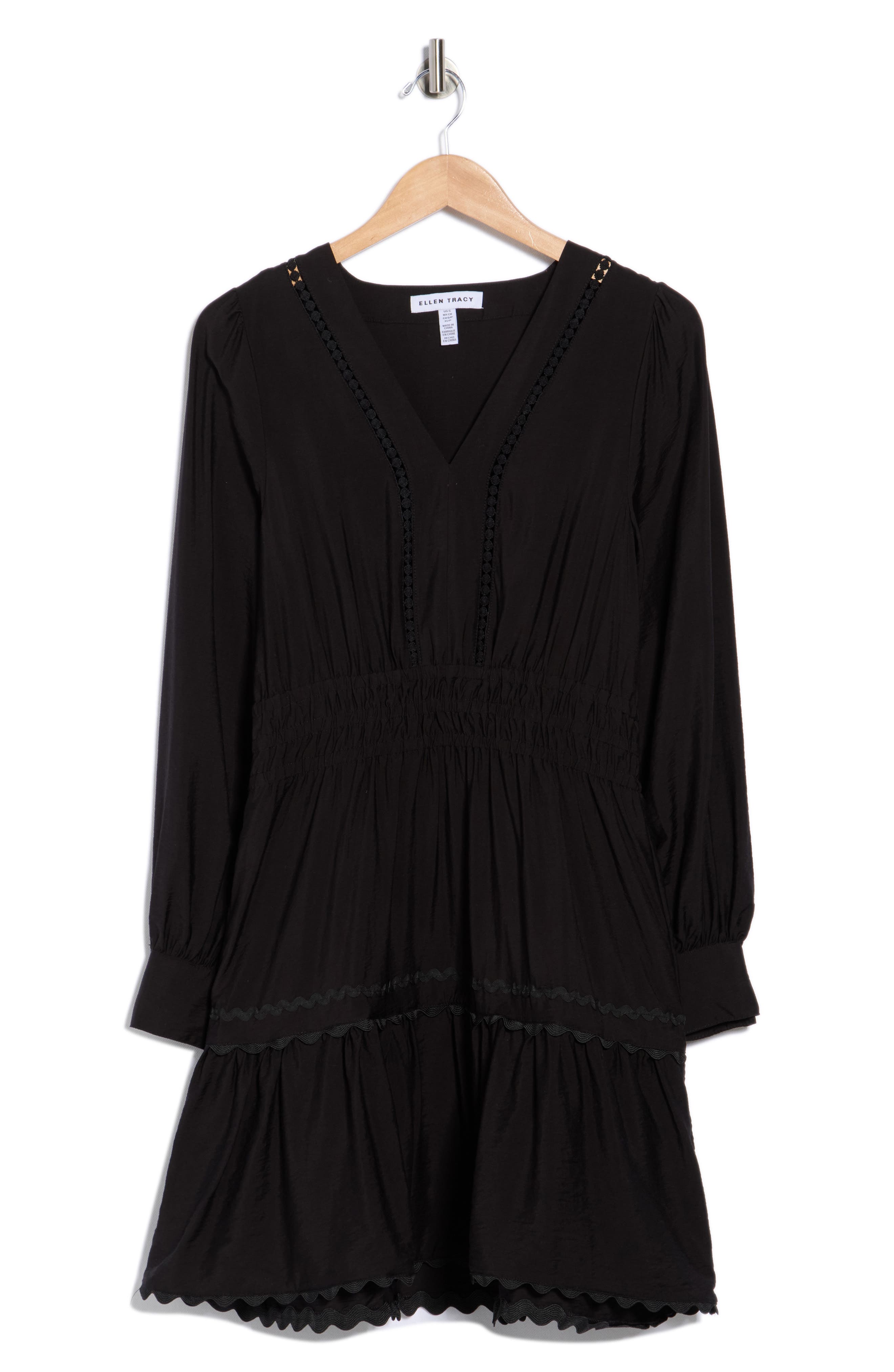 Ellen Tracy V-Neck Long Sleeve Crinkle Dress