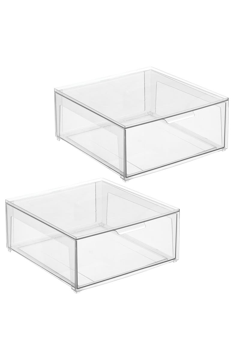 mDesign Plastic Stackable Closet Storage Organizer Bin with Drawer, 2 Pack, Clear, Main, color,