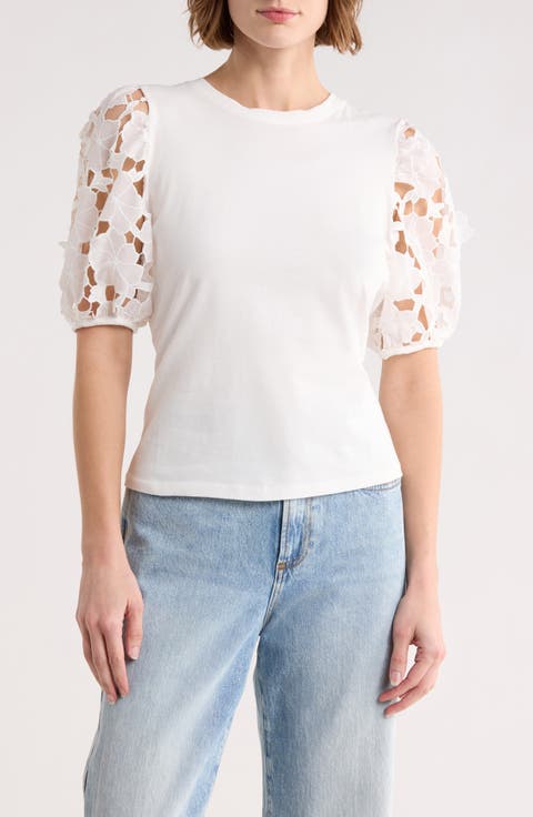 Mixed Media 3D Floral Sleeve Top