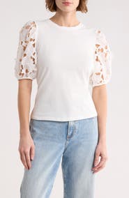 Ellen Tracy Mixed Media 3D Floral Sleeve Top