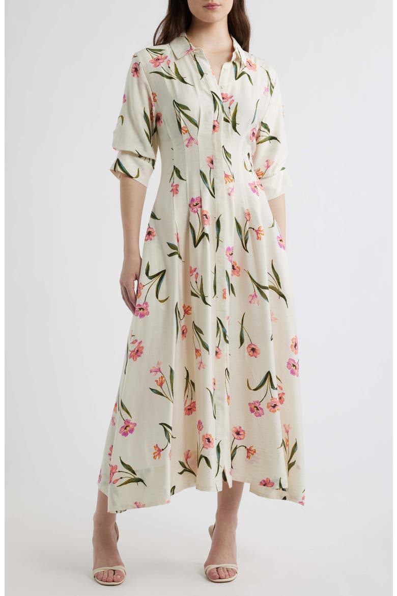 Print Puff Sleeve Maxi Dress, Main, color, NEW IVORY