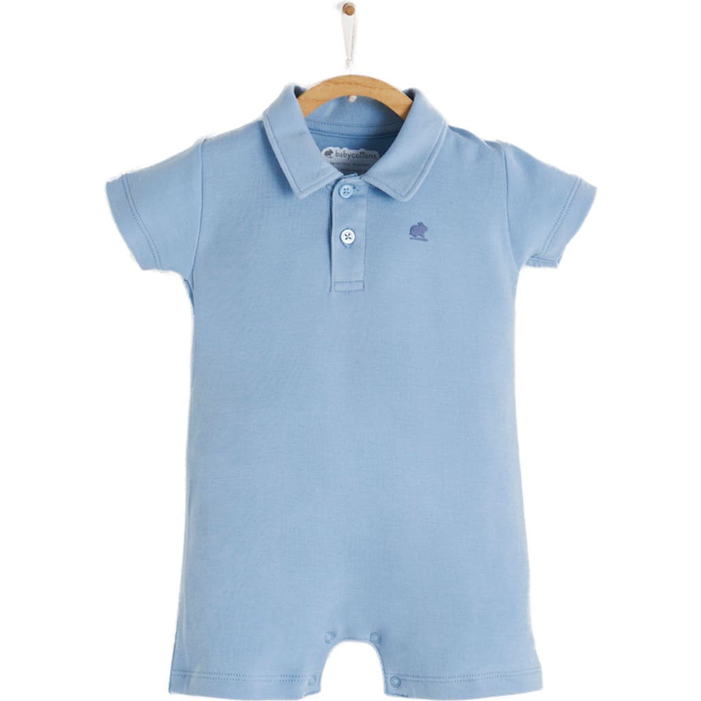 Babycottons Essentials Polo Romper In Light Blue