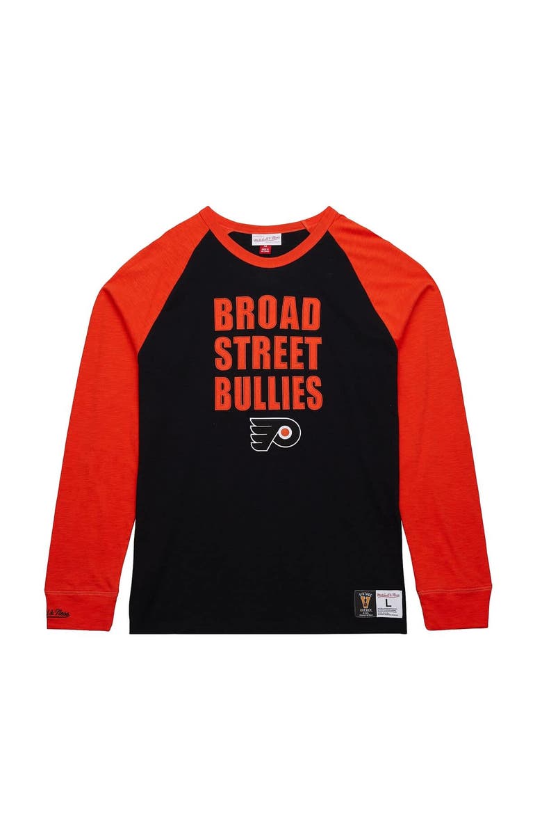 Mitchell & Ness Men's Mitchell & Ness Black/Orange Philadelphia Flyers Legendary Slub Raglan Long Sleeve T-Shirt, Alternate, color,