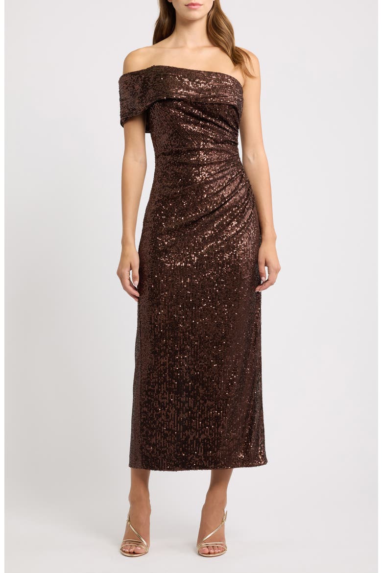 Sequin Ruched Gown, Main, color, CHOCOLATE