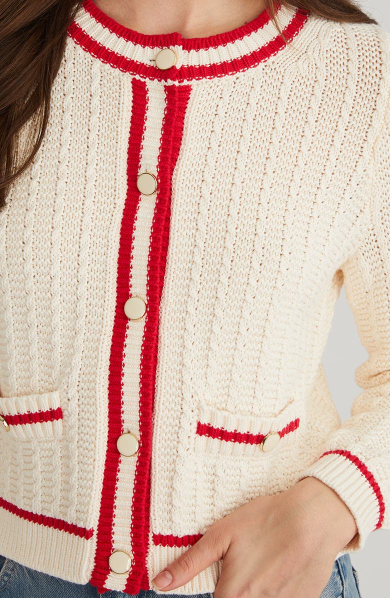 525 america Laurel Contrast Trim Cardigan, Alternate, color, Sea Salt Multi