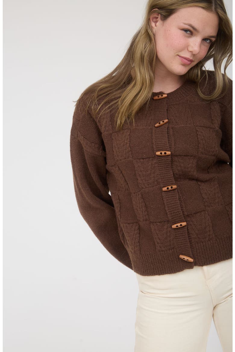 Textured Oblong Button Cardigan, Alternate, color, BROWN