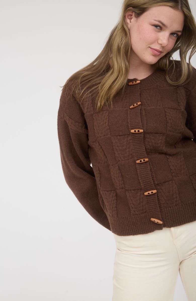 Blu Pepper Textured Oblong Button Cardigan, Alternate, color, Brown